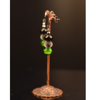 Boucles d'oreilles pendantes en  acier inoxydable avec perles de verre "noir vert"