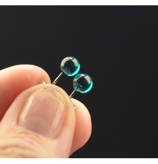 puces d'oreilles 6 mm Acier Inoxydable en verre "VERT CANARD"