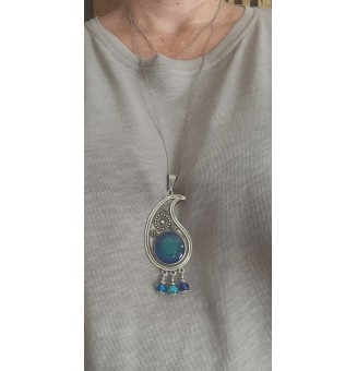 collier 70 cm avec perles de verre "bleu vert"