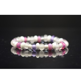 bracelet élastique blanc rose violet en perles de verre filé