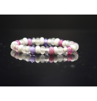 bracelet élastique blanc rose violet en perles de verre filé
