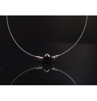 Collier 48 cm + 5 cm "noir" en fil nylon translucide semi rigide