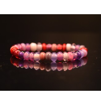 Bracelet "rouge rose violet" élastique (16.5 à 17.5 cm) en perles de verre filé