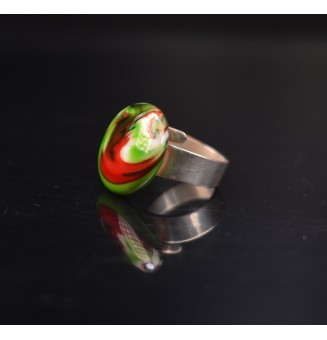 cabochon "vert et rouge" pour bague ou collier interchangeable en verre  (sans le support )