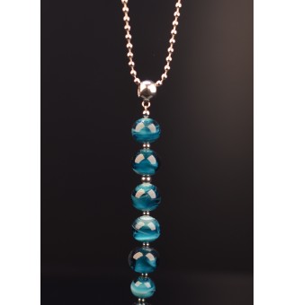 collier avec pendentif interchangeable "BLEU PETROLE"  perles de verre 74 cm