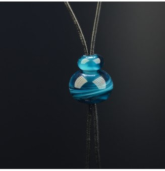 collier avec perles de verre BLEU PETROLE  60 cm et cuir noir
