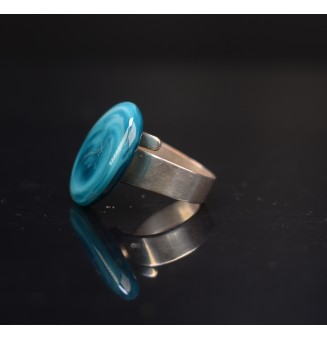 cabochon "bleu pétrole" pour bague ou collier interchangeable en verre  (sans le support )