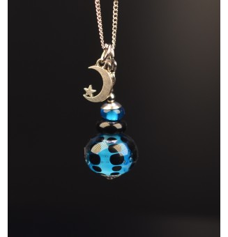 collier noir turquoise avec perles de verre 50 cm