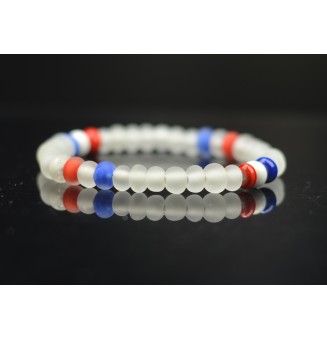 bracelet mixte hommes femmes élastique "bleu blanc rouge" en perles de verre filé (17.5 a 19 cm)