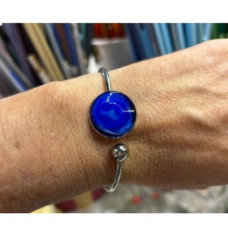 Bracelet rigide acier inoxydable avec perles "bleu intense"