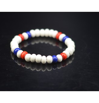 bracelet élastique "bleu blanc rouge" en perles de verre filé (15 a 16 cm)