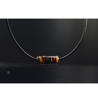 collier noir et caramel avec perle en forme de tube 41+3 cm cuir noir