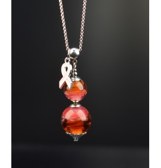 collier "rose et caramel" avec perles de verre 70 cm