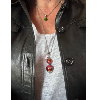 collier "rose et caramel" avec perles de verre 70 cm