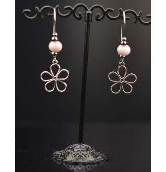 Boucles d'oreilles "rose"  perles de verre filé, en acier inoxydable