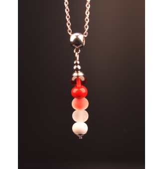 collier blanc Rubis rouge avec perles de verre 45 cm+ 5 cm