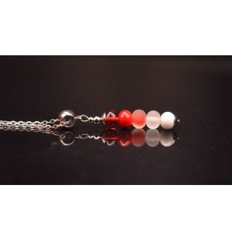 collier blanc Rubis rouge avec perles de verre 45 cm+ 5 cm