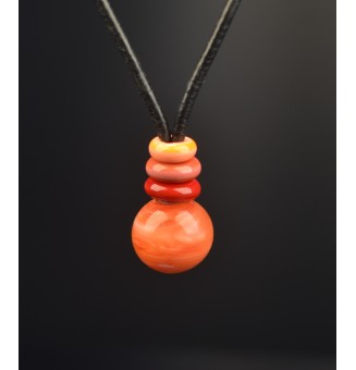 Collier en cuir avec perles de verre filé "corail rouge abricot" 40+5 cm