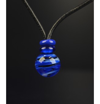 Collier en cuir avec perles de verre filé "noir bleu" 45+5 cm