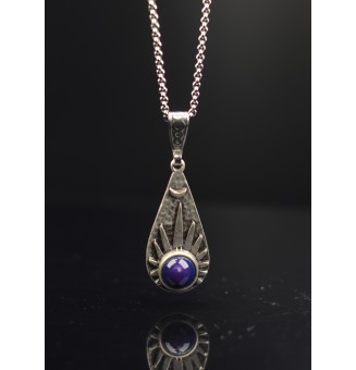 Collier en cuir avec perles de verre filé "violet" 45+3 cm