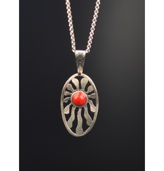 Collier en cuir avec perles de verre filé "rouge" 45+3 cm
