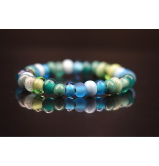 Bracelet élastique en perles de verre filé bleu vert
