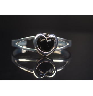 bracelet coeur rigide réglable avec  cabochon de verre "noir"