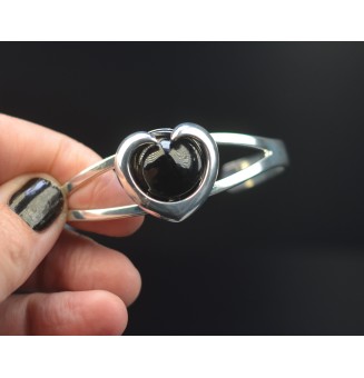 bracelet coeur rigide réglable avec  cabochon de verre "noir"