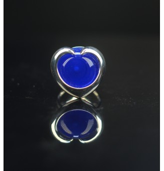 Bague coeur en verre "bleu " en plaqué argent 2.4 cm