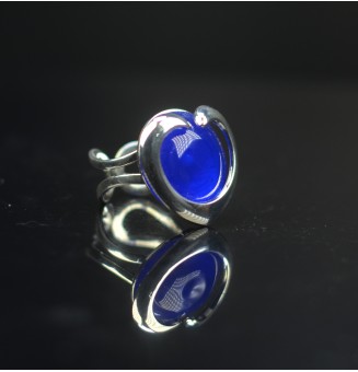 Bague coeur en verre "bleu " en plaqué argent 2.4 cm
