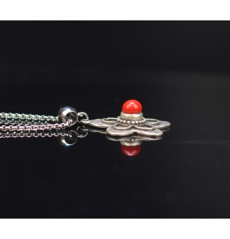 Collierfleur  avec perles de verre "ROUGE"  45+2 cm