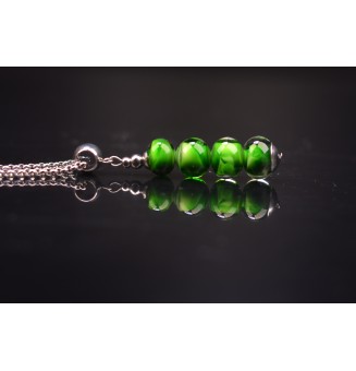 collier "Vert rosetta" avec perles de verre 45 cm+ 2 cm