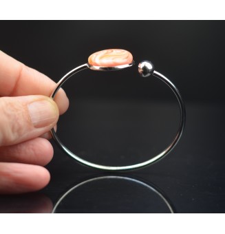 Bracelet rigide acier inoxydable avec perles "ROUGE BLANC ORANGE"