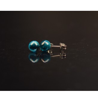 puces d'oreilles 6 mm Acier Inoxydable en verre "bleu Pétrole"