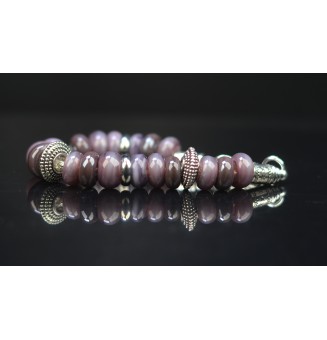 Bracelet en perles de verre "violet nacré" (pour poignet 15.5 à 17 cm )
