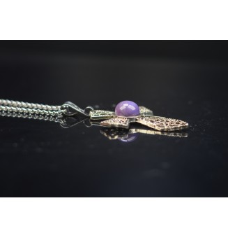 collier croix 45 + 3 cm "violet" perles de verre filé au chalumeau