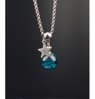 collier étoile 42 + 3 cm "bleu pétrole" perles de verre filé au chalumeau