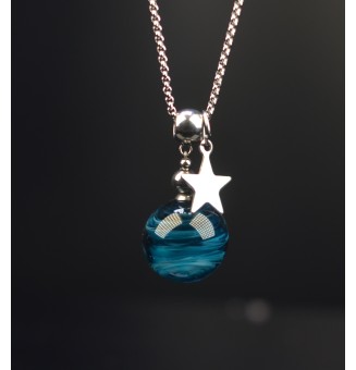 collier étoile 70 cm "bleu pétrole" perles de verre filé au chalumeau