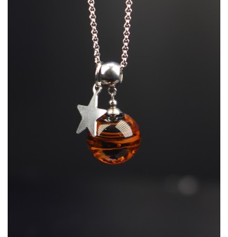 collier étoile 45 + 3 cm "noir et caramel" perles de verre filé au chalumeau