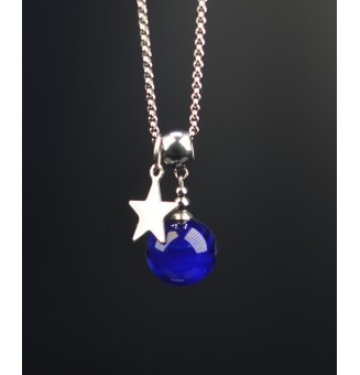 collier étoile 40 + 3 cm "bleu intense" perles de verre filé au chalumeau