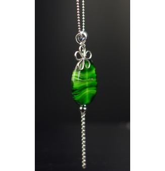 collier "vert rosetta" avec perles de verre 70 cm+ 3 cm perle plate