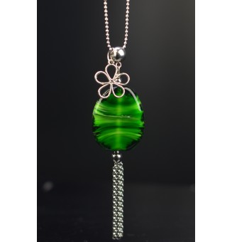 collier "vert rosetta" avec perles de verre 70 cm+ 3 cm perle plate